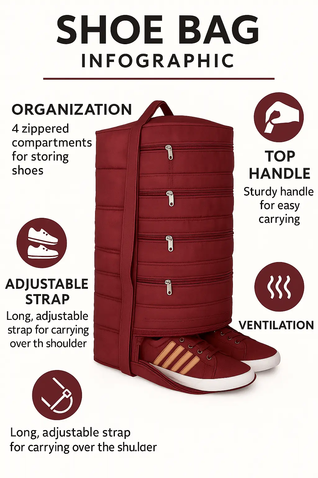Peafowl 5 Pocket Shoe Organizer Bag for Travel & Storage | Foldable Polyester Shoe Cover for Men & Women | Portable Travel Shoe Bag - Image 4