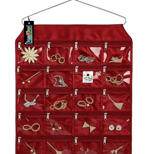 Hanging Jewellery Organisers with 20 Zipper Pockets|Metal Hanger