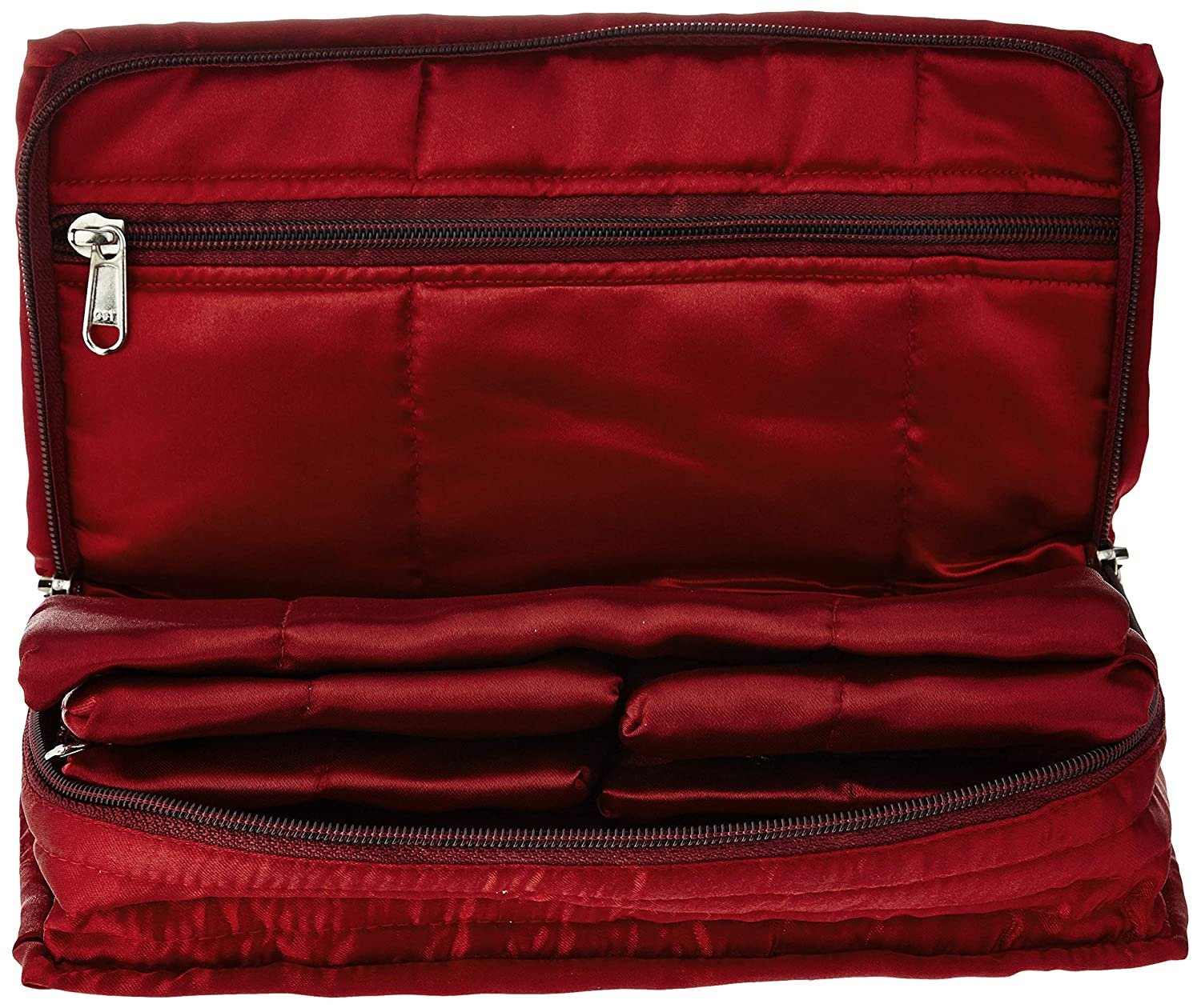 Quilted Satin Jewelry Organizer, Gold, Compact Travel Case with Pearl Studs - Image 3